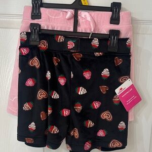 Ladies Pink Hearts and Black Strawberry-Print Sleep Shorts Set